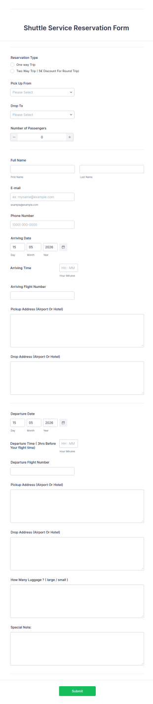 Shuttle Service Reservation Form Template