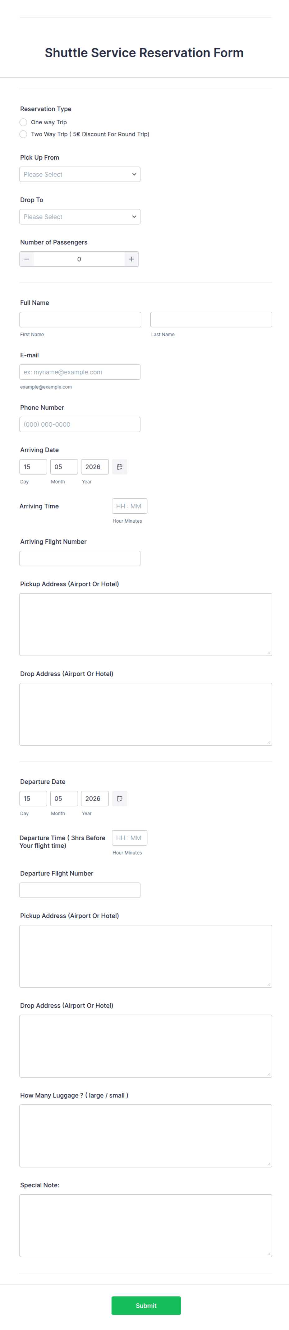 Shuttle Service Reservation Form Template | Jotform