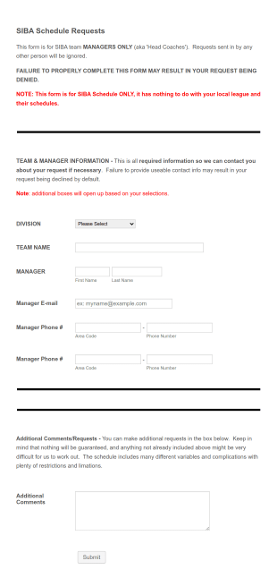 SIBA Schedule Request Form Template