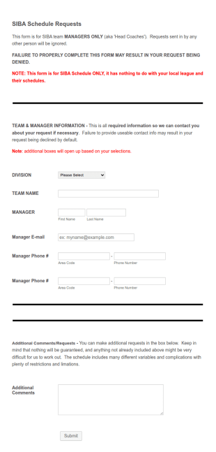 SIBA Schedule Request Form Template