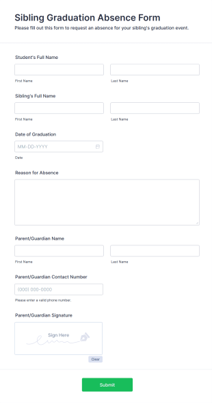 Sibling Graduation Absence Form Template