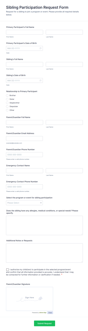 Sibling Participation Request Form Template