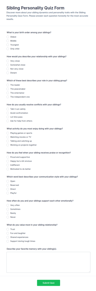 Sibling Personality Quiz Form Template