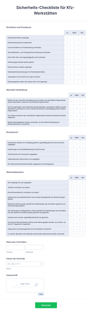 Sicherheits Checkliste Für Kfz Werkstätten