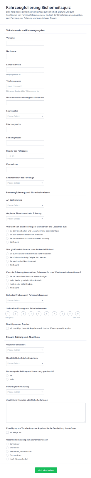 Sicherheits Quiz Für Fahrzeugfolierung