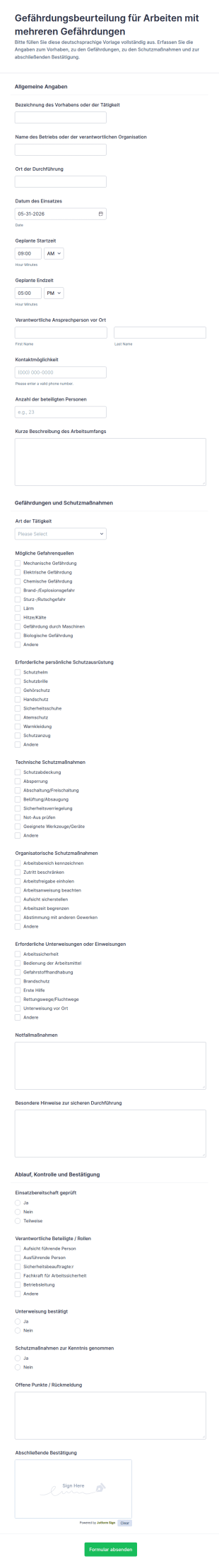Sicherheits Und Gefahrenbeurteilungsformular