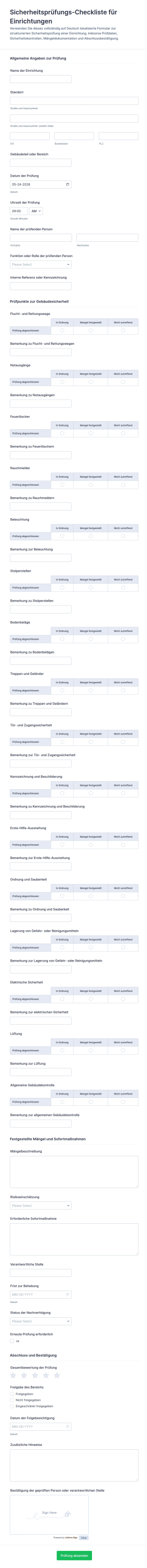 Sicherheitsaudit Für Einrichtungen Formular