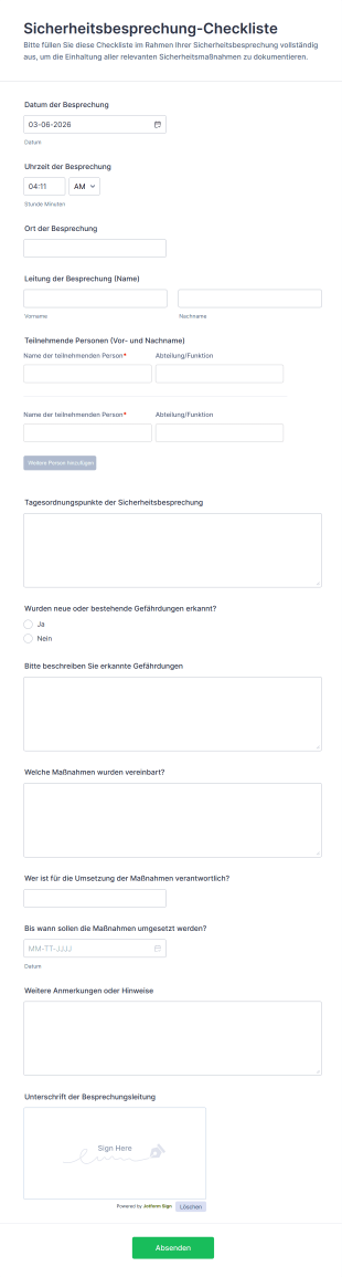 Sicherheitsbesprechung Checkliste