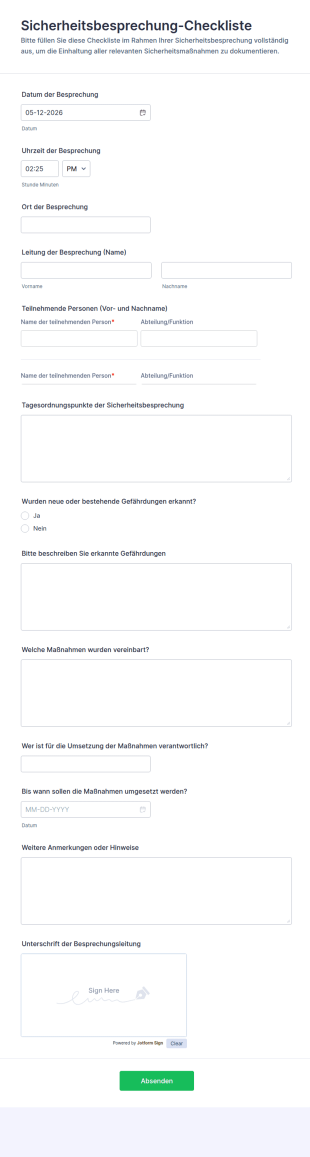Sicherheitsbesprechung Checkliste