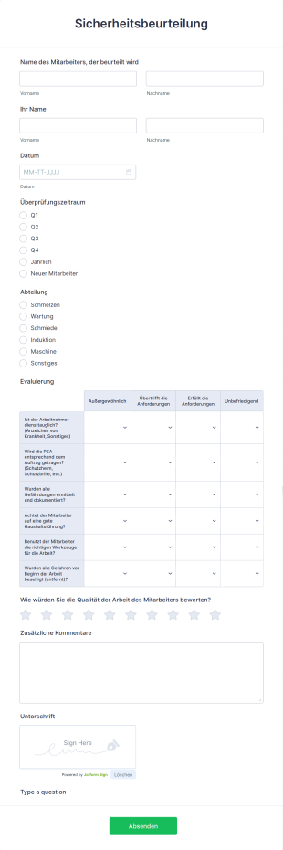 Sicherheitsbeurteilung Form Template