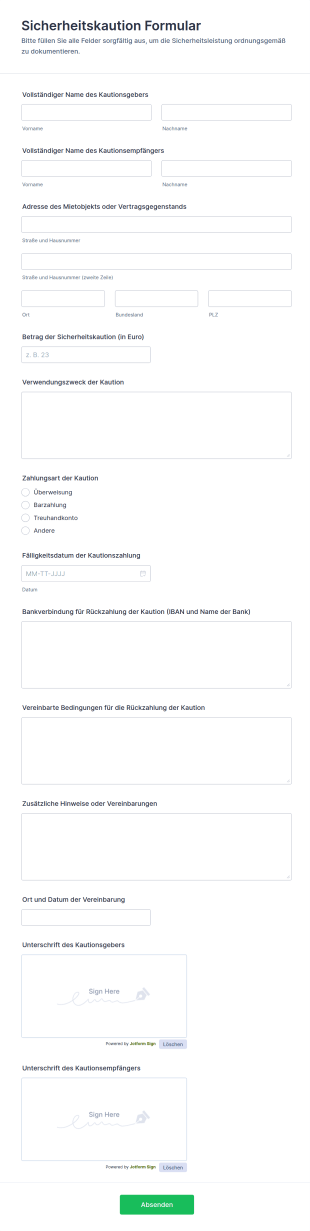 Sicherheitsbürgschaftsformular
