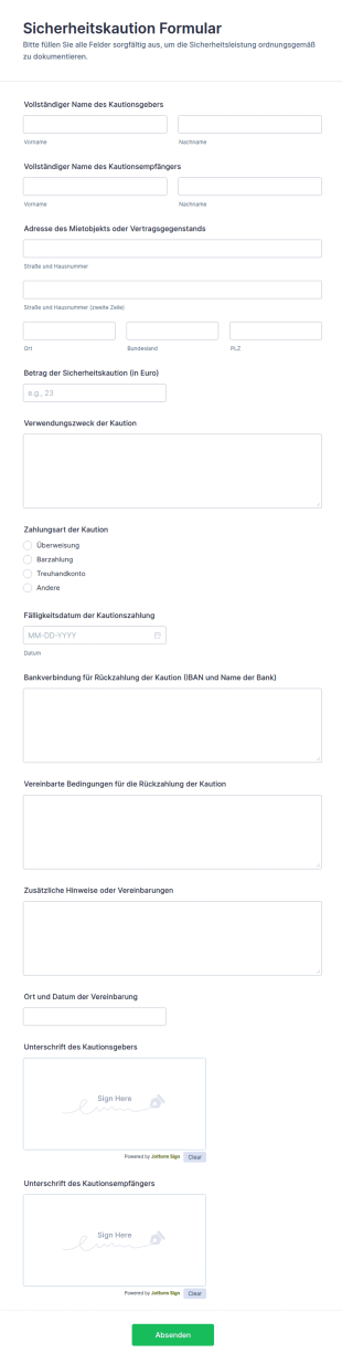 Sicherheitsbürgschaftsformular