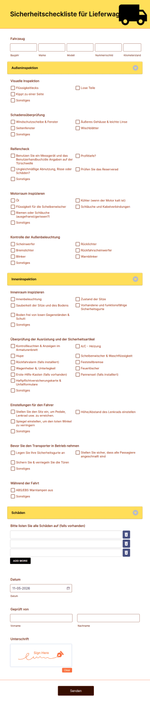 Sicherheitscheckliste Für Lieferwagen