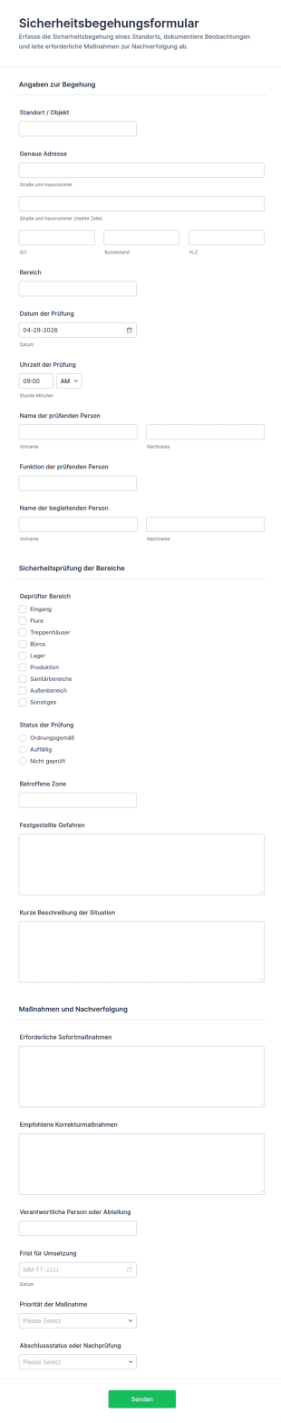 Sicherheitsinspektionsbericht Formular