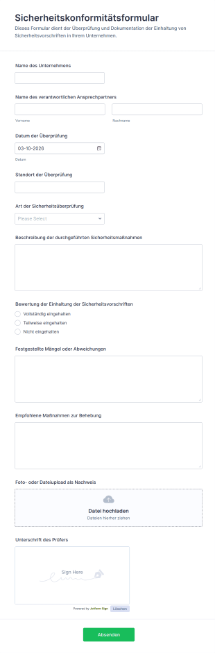 Sicherheitskonformitätsformular