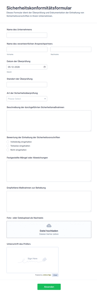 Sicherheitskonformitätsformular