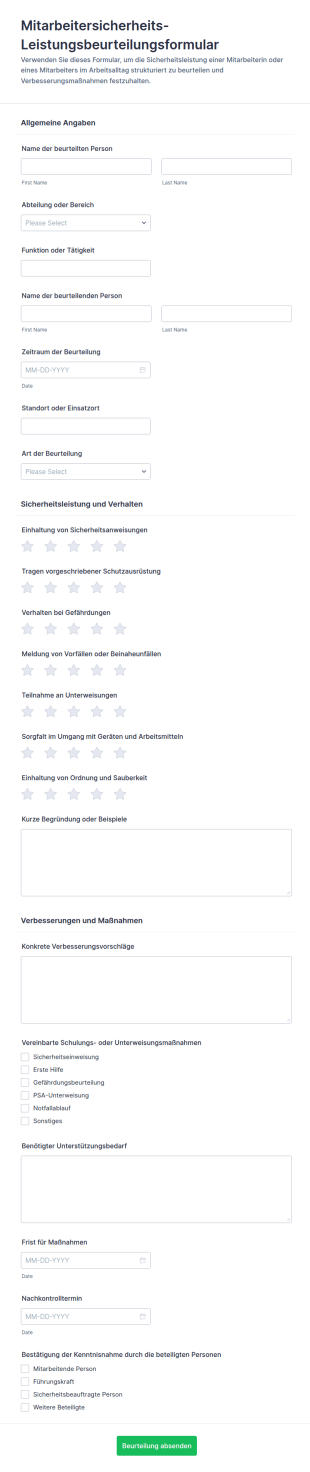 Sicherheitsleistungsbeurteilung Für Mitarbeitende Survey