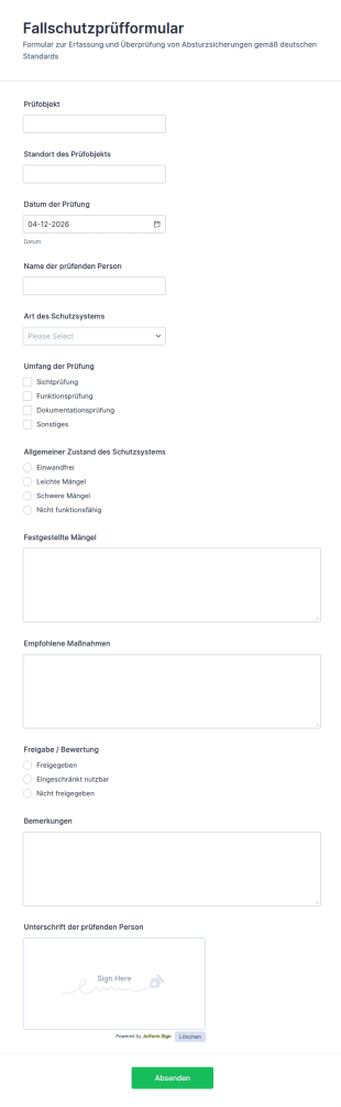 Sicherheitsprüfung Für Arbeiten In Der Höhe Formular