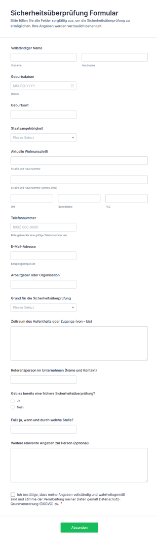 Sicherheitsüberprüfung Formular