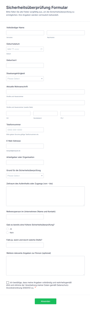 Sicherheitsüberprüfung Formular