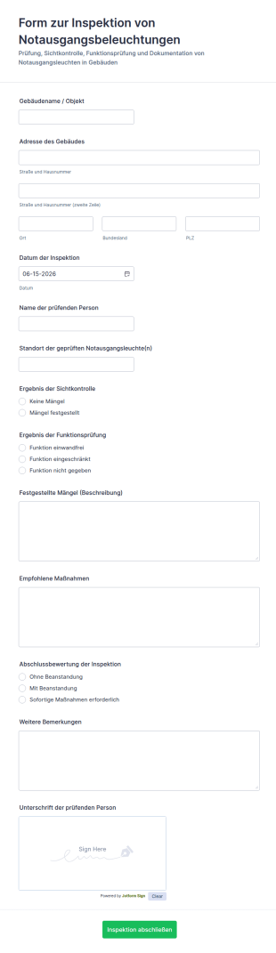 Formular Zur Inspektion Von Notausgangsbeleuchtungen