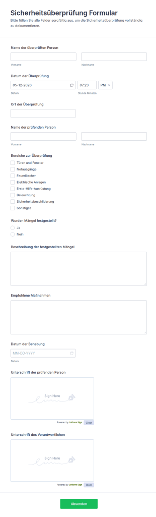 Sicherheitsüberprüfungsformular