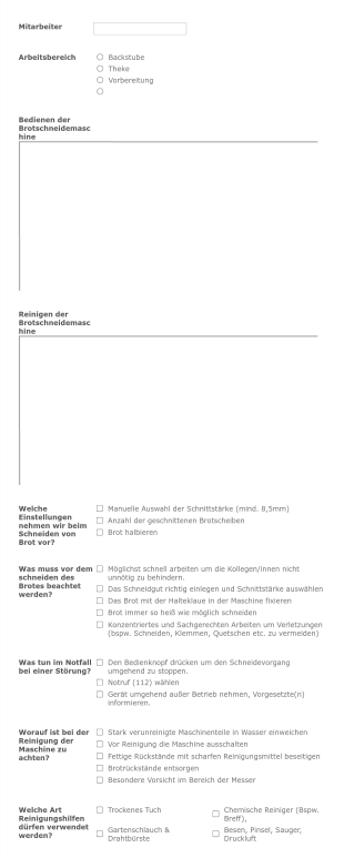 Sicherheitsunterweisung Brotschneidemaschine Form Template