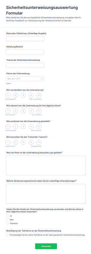 Sicherheitsunterweisungsbewertung Umfrage