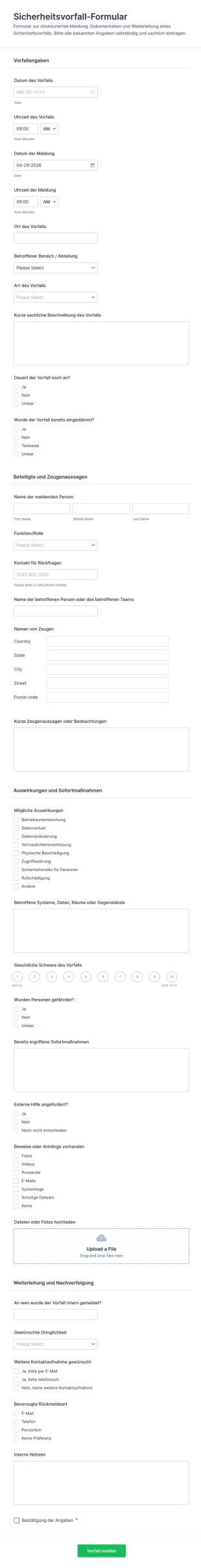 Sicherheitsvorfall Meldeformular