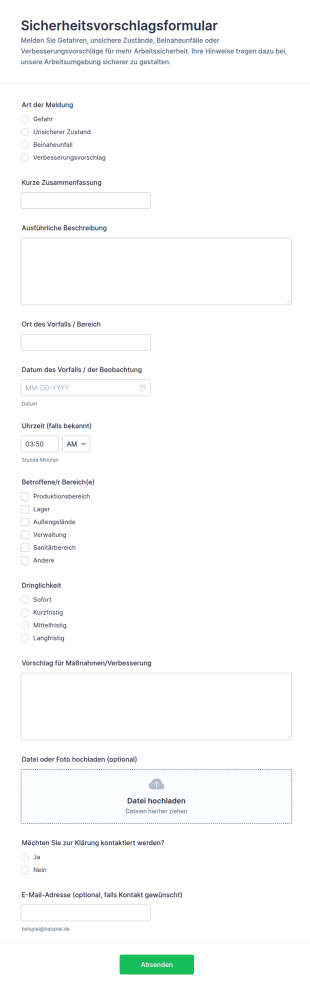 Sicherheitsvorschlagsformular