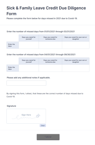 Sick & Family Leave Credit Due Diligence Form Template