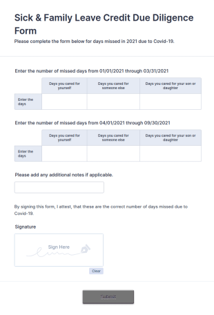 Sick & Family Leave Credit Due Diligence Form Template