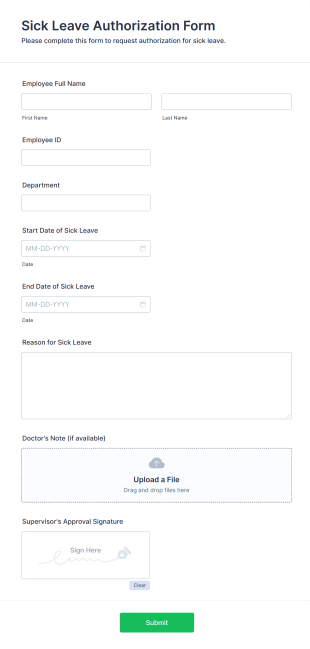 Sick Leave Authorization Form Form Template