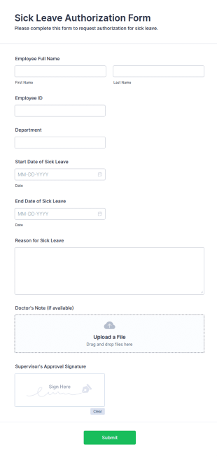 Sick Leave Authorization Form Template