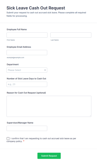 Sick Leave Cash Out Request Form Template