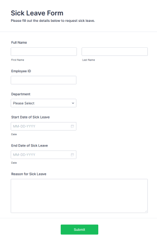Sick Leave Form Form Template