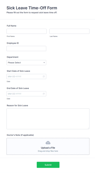 Sick Leave Time Off Form Form Template