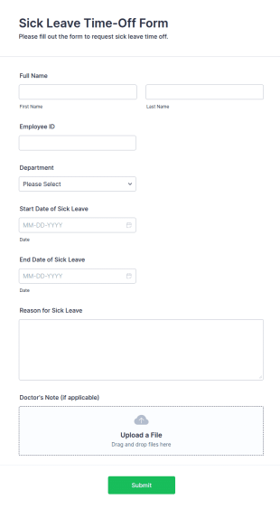 Sick Leave Time Off Form Template