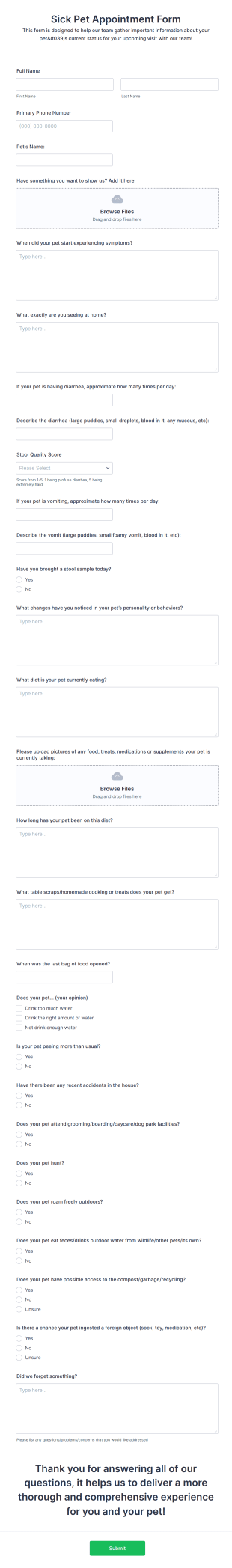 Sick Pet Appointment Form Template