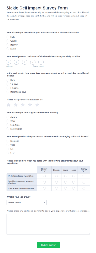 Sickle Cell Impact Survey Form Template