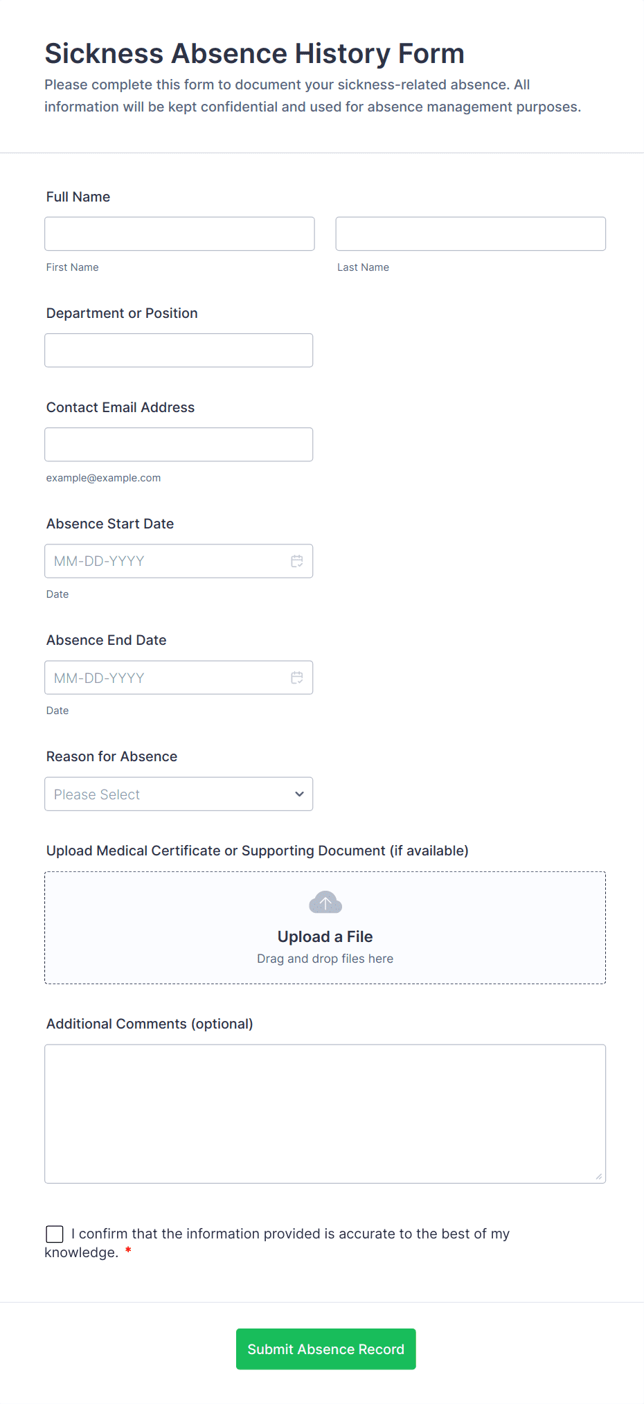 Sickness Absence History Form Template | Jotform