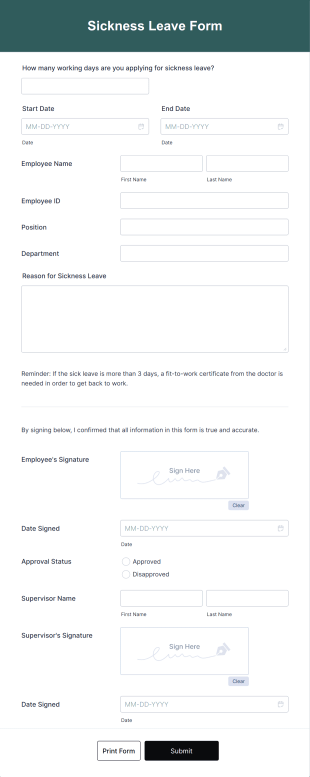 Sickness Leave Form Template