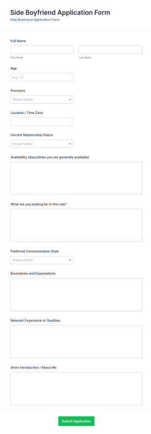Side Boyfriend Application Form Template