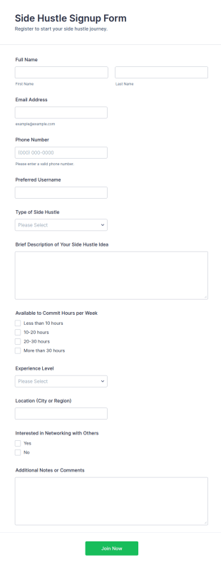 Side Hustle Signup Form Template