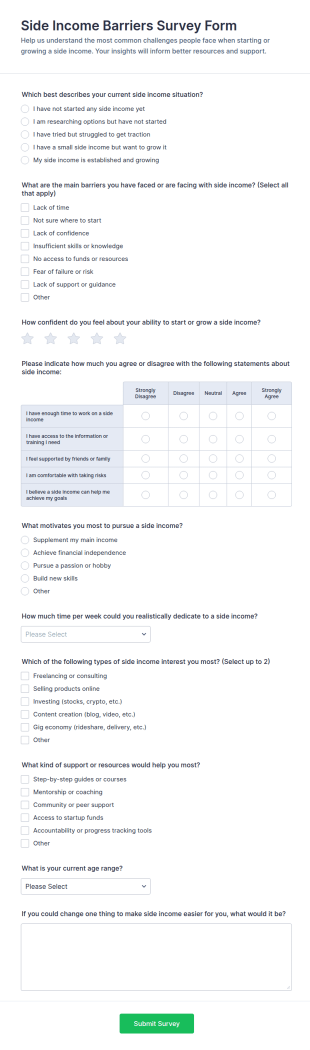 Side Income Barriers Survey Form Template