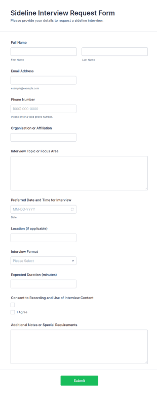 Sideline Interview Request Form Template