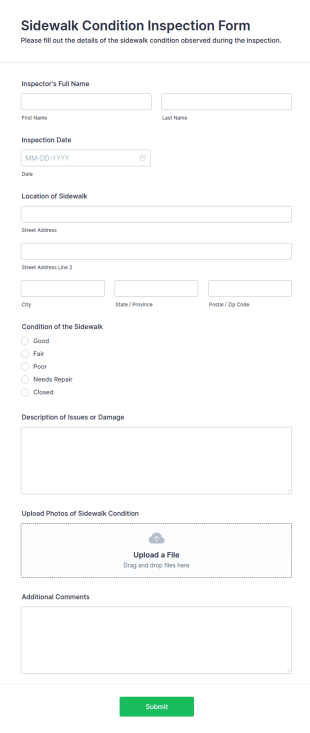 Sidewalk Condition Inspection Form Template