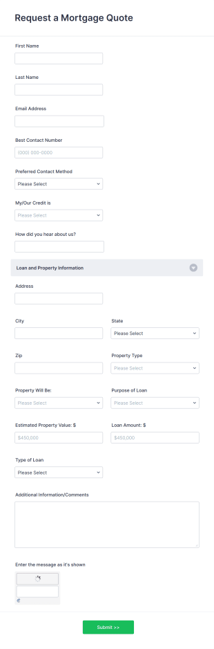 Mortgage Quote Request Form Template