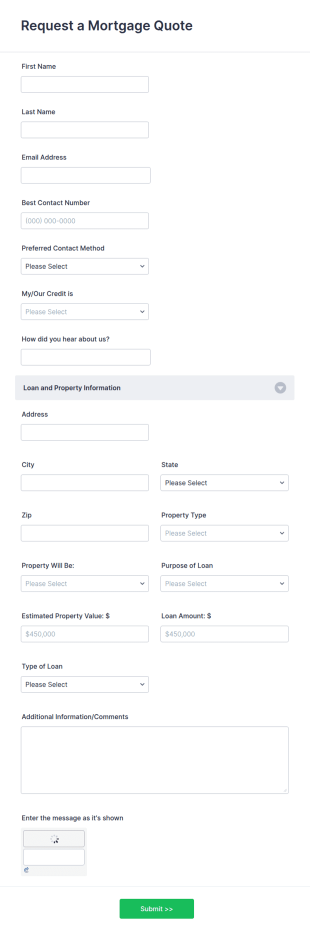 Mortgage Quote Request Form Template