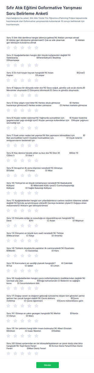 Sıfır Atık Eğitimi Goformative Yarışması Form Şablonu